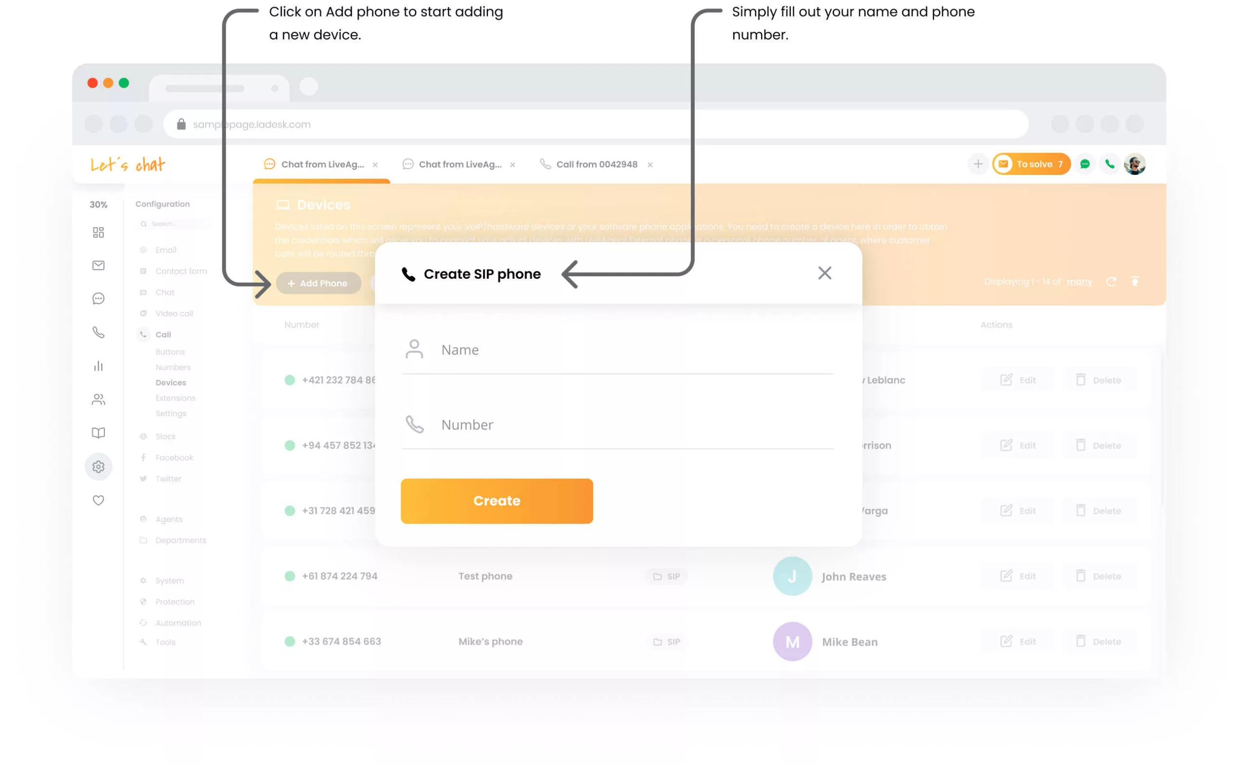 LiveAgent zvanu ierīces
