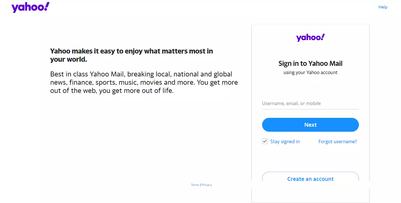 Yahoo! Mail sākumlapa