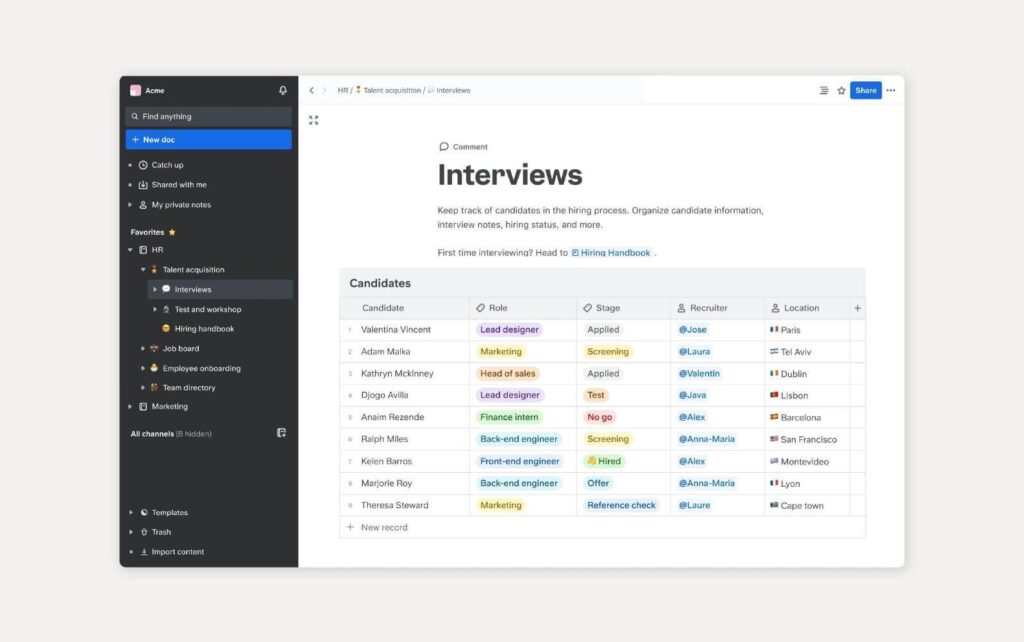 Zināšanu bāzes piemērs, izmantojot Slite