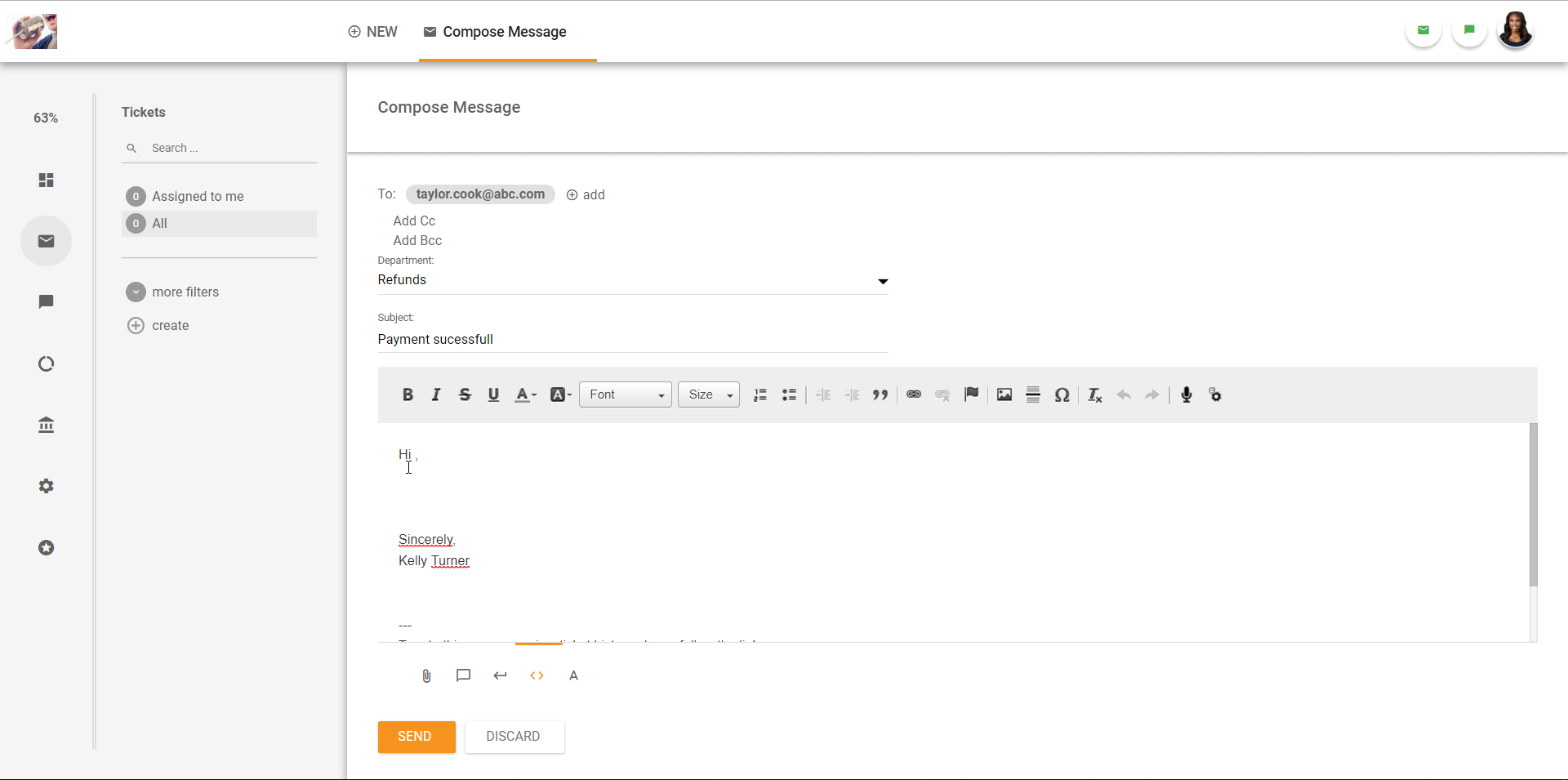 Biļešu sistēmas saskarnes pārskats LiveAgent.