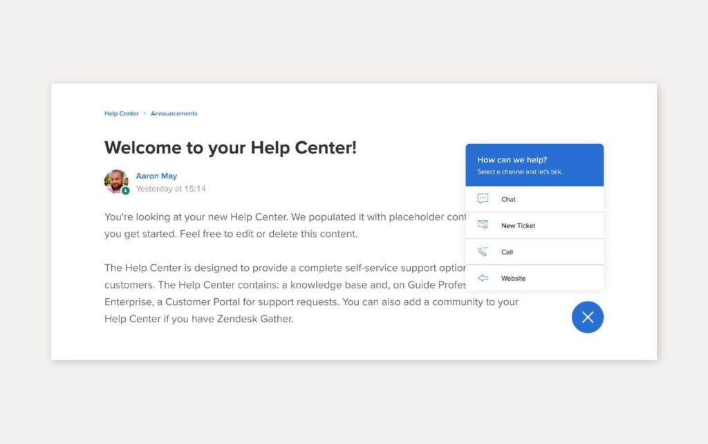 Zināšanu bāzes risinājuma piemērs, izmantojot Zendesk
