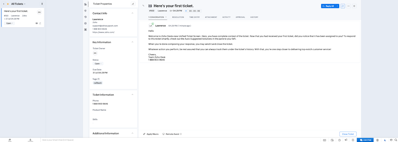 Zoho Desk biļešu vide